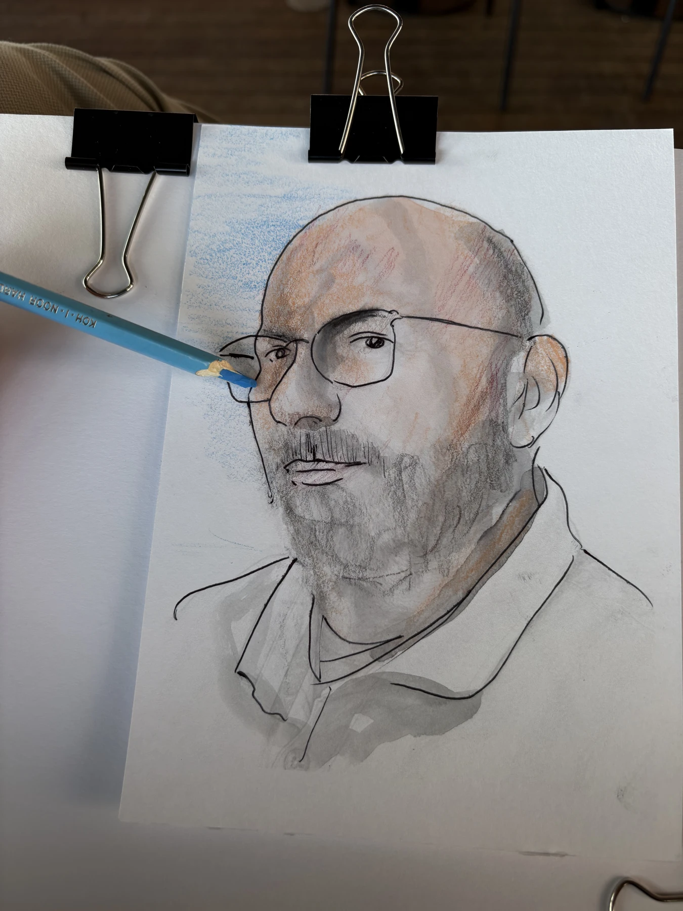 Pencil and colour portrait in progress